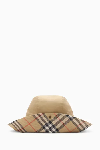 Check-brim Bucket Hat in Cotton Gabardine