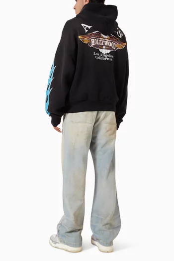 كنزة بغطاء رأس بسحّاب وطبعة شعلة نار صوف قطني