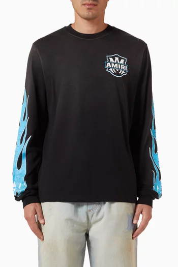 تي شيرت بطبعة نسر وشعلة نار قطن