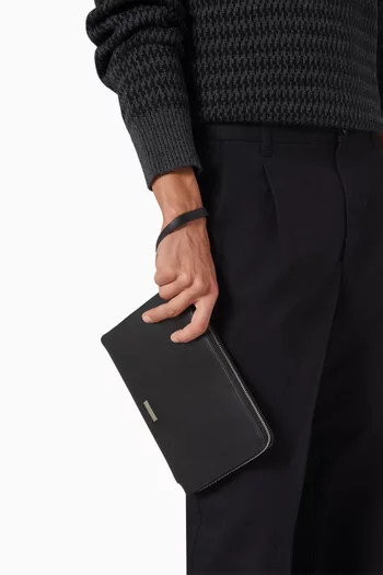 Plaque Pouch with Wristlet in Leather