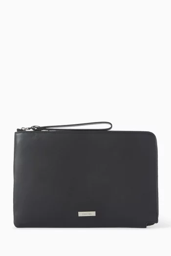 Plaque Pouch with Wristlet in Leather