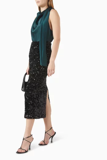 Sequin-embellished Midi Skirt in Velvet