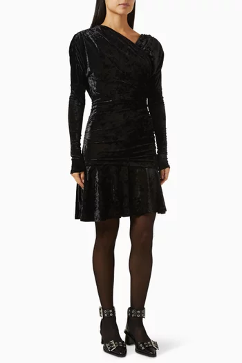Crossover Ruched Dress in Velour-jersey