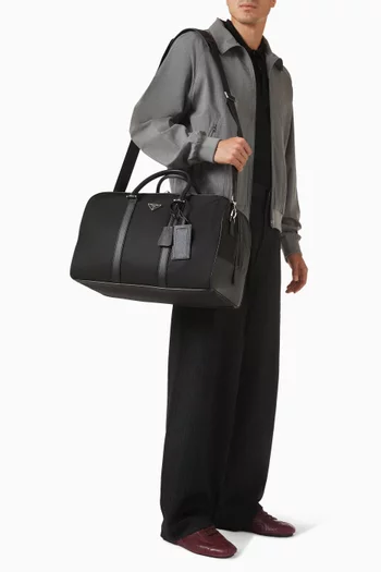 حقيبة دافل نايلون معاد تدويره وجلد سافيانو