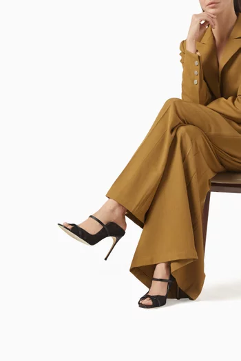 حذاء نواه مفتوح من الخلف بكعب 90 مم قماش شبكي بنقشة زهور