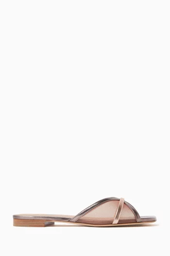 Perla Flat Sandals in Mesh & Metallic Nappa Leather