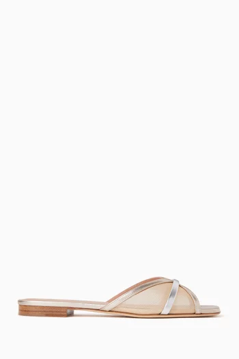 Perla Flat Sandals in Mesh & Metallic Nappa Leather
