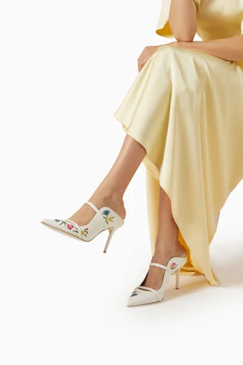 حذاء مورين مفتوح من الخلف مطرز بنقشة زهور بكعب 85 مم جلد نابا