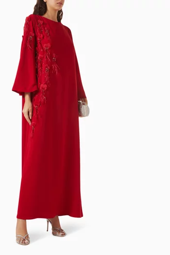 Feather-trim Kaftan in Crepe