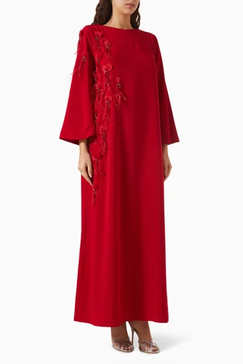Feather-trim Kaftan in Crepe