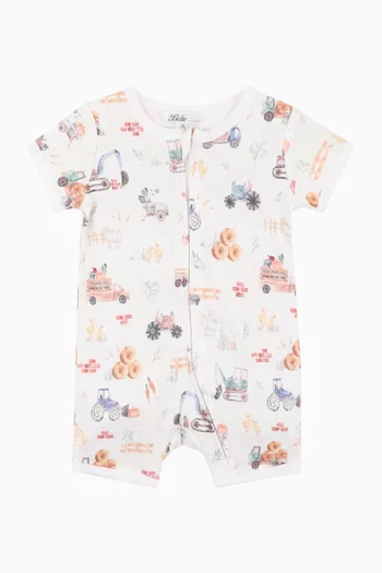 Clayton Farmyard-print Romper in Cotton