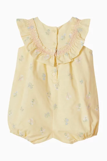 رومبر بوني مطرز بزهور مزيج قطن وكتان 