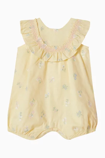 رومبر بوني مطرز بزهور مزيج قطن وكتان 