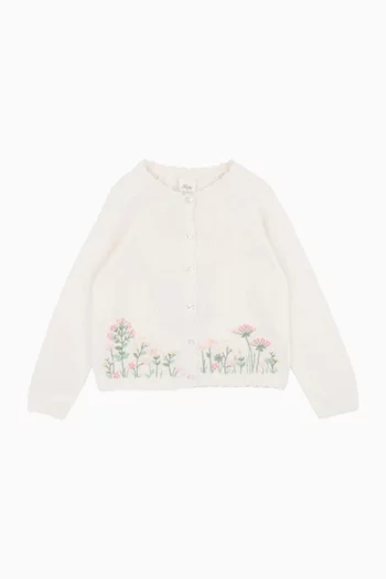 كارديغان بوني بتطريزات زهور نسيج قطن