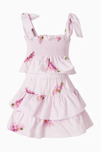 بلوزة بنقشة زهور الزنبق وكشكش قطن