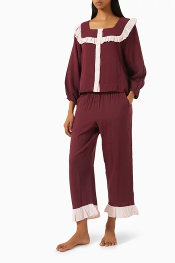 Ruffle Pyjama Top & Pants Set in Cotton