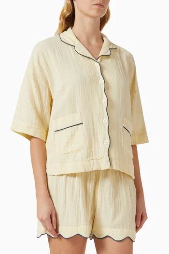 طقم بيجاما بحواف صدفية قطن