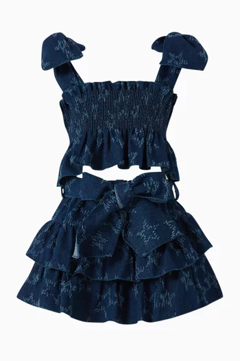 Shirred Star-motif Top in Denim