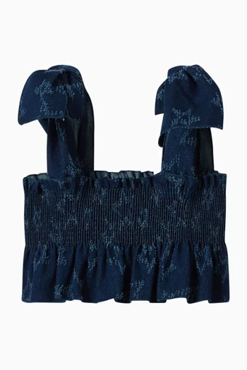 Shirred Star-motif Top in Denim