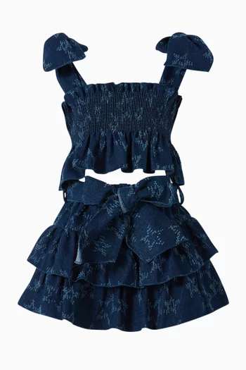 Ruffle Star-motif Skirt in Denim