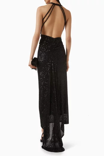 Sequin-embellished Backless Gown