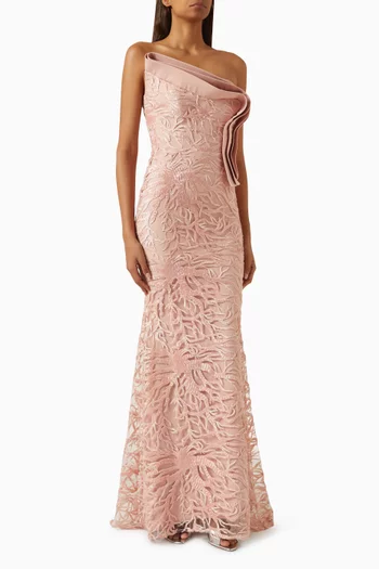 Draped Train Gown in Lace