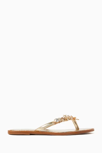 Embellished Charm Sandals in Metallic Leather