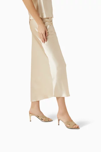 حذاء مفتوح من الخلف ومرصع بالكريستال بكعب 75 مم جلد لامع