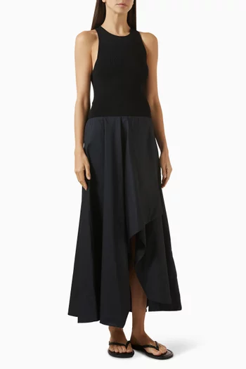 Knit Bodice Asymmetric Dress