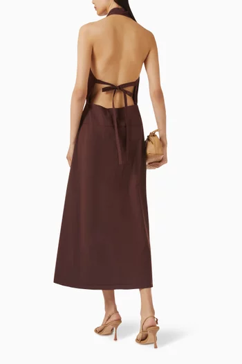 فستان بحمالات حول الرقبة وملفوف مزيج قطن