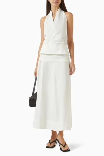 بلوزة بحمالات حول الرقبة وملفوفة مزيج قطن