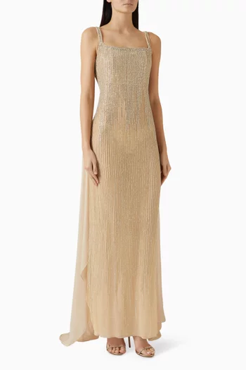 فستان سهرة بكاب مزين بالكريستال