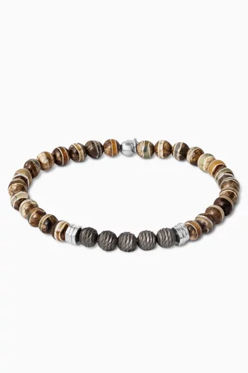 سوار ستونهنج بملمس جرافياتو وخرز عقيق فضة إسترلينية