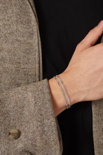 سوار بطبقتين وحلقات متصلة فضة إسترلينية مطلية بالروديوم