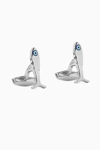 أزرار أكمام فينج شوي فيش فضة إسترلينية مطلية بالروديوم