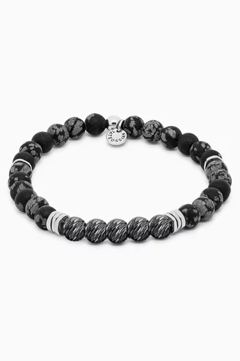 سوار ستونهنج بملمس جرافياتو وخرز أوبسيديان فضة إسترلينية