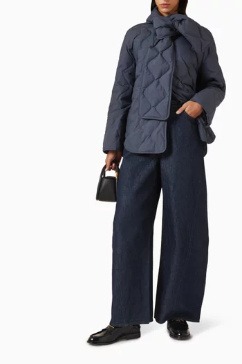 بنطال جينز دينم بحياكة ملفوفة وقصة ساق أسطوانية