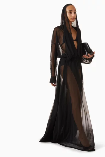 Hooded Oversized Shirt Gown in Mesh