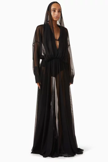 Hooded Oversized Shirt Gown in Mesh