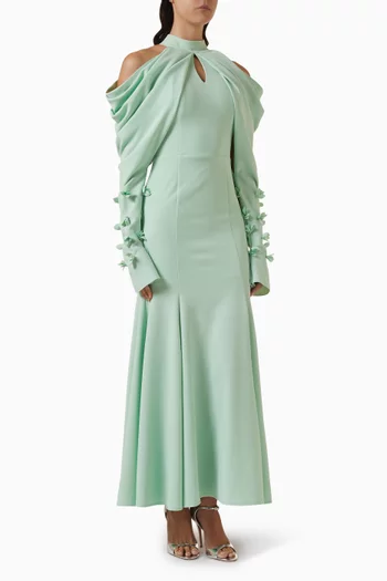 فستان درابيه طويل بكتفين مكشوفين