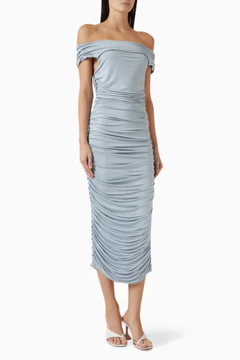 Nicole Ruched Midi Dress in Silk-jersey