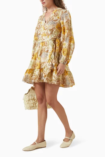 Daylight Mini Wrap Frill Dress in Cotton