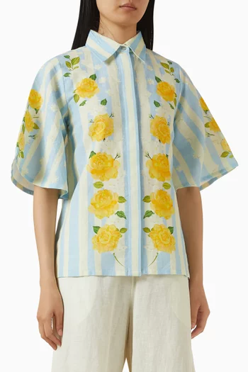 Blooming Rose & Stripes Shirt in Linen