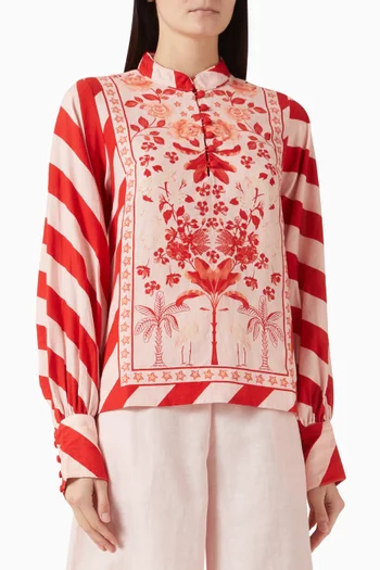 بلوزة مزينة بنقشة قطن