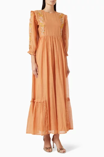 Bian Embroidered Maxi Dress in Cotton-silk