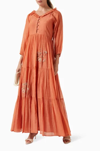 Blair Ruffled Maxi Dress in Cotton-silk