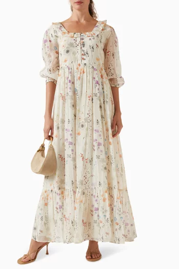 Leece Ruffled Maxi Dress in Cotton-silk