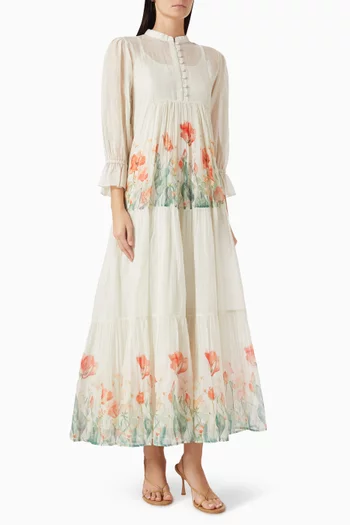 Printed Maxi Dress in Cotton-silk