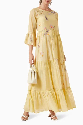 Embroidered Maxi Dress in Cotton-silk