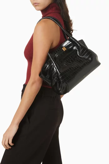 Medium Hana Tote Bag in Croc-embossed Vegan Leather
